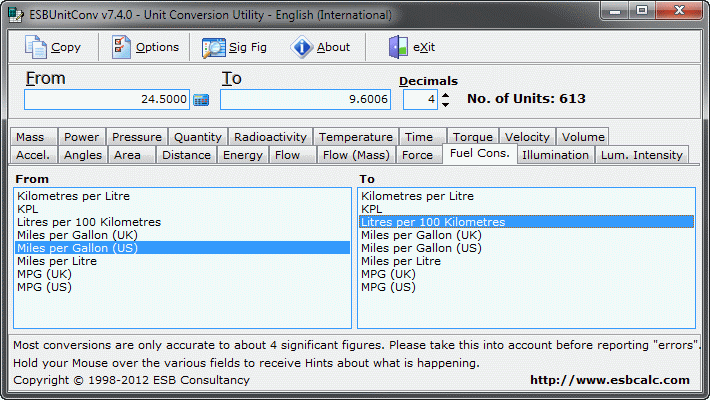 ESB Unit Conversion Utility Screenshot
